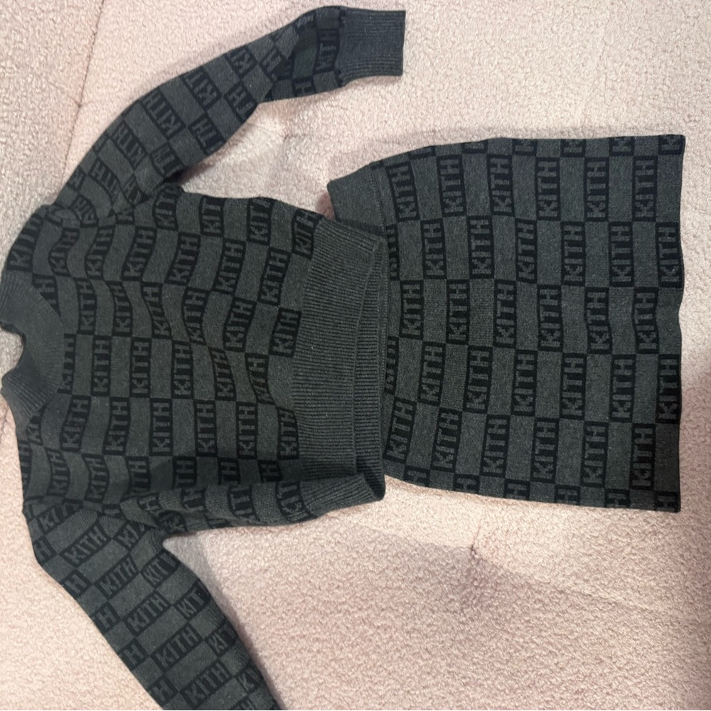 Gray Logo Knit Sweater and Skirt Set